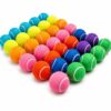 Rainbow-colored tennis balls arranged in a cluster on a white background, showing a mix of blue, yellow, orange, pink, green, and purple balls with white seams