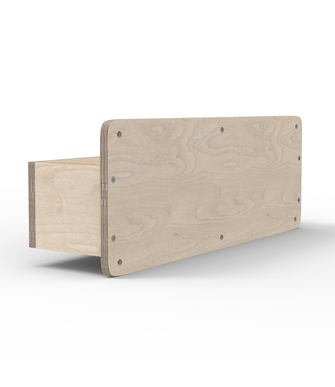 wooden-storage-box-back-side | LiteZilla Two-layered plywood box with rounded corners and visible edge screws along the sides.