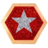 sequin-flip-1 | LiteZilla Decorative hexagonal wooden plaque with a silver star on a red glitter background