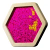 Hexagonal wooden frame with a pink sequin surface, accented by yellow sequin clusters.