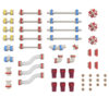 40-Piece-Add-On | LiteZilla Collection of assorted plastic plumbing fittings and hoses with colored clamps on a white background.